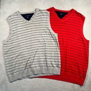 Lot of 2 Y2k Tommy Hilfiger‎ Sweater Vest Striped Sleeveless Knit Top Men's XL